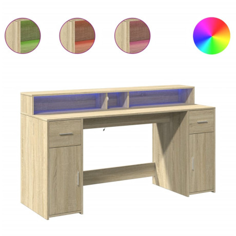 vidaXL Bureau met LED-verlichting 160x55x91 cm hout sonoma eikenkleur afbeelding2 - 1