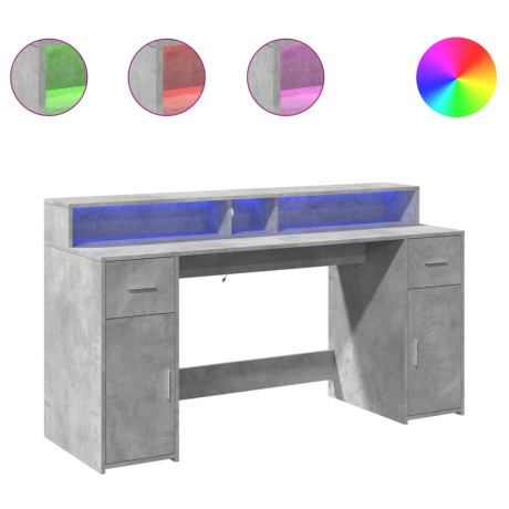 vidaXL Bureau met LED-verlichting 160x55x91 cm bewerkt hout betongrijs afbeelding2 - 1