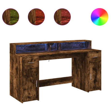 vidaXL Bureau met LED-verlichting 160x55x91 cm hout gerookt eikenkleur afbeelding2 - 1