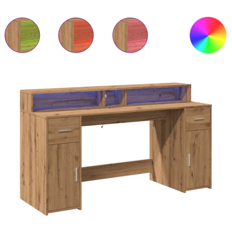 vidaXL Bureau met LED-verlichting 160x55x91 cm hout artisanaal eiken afbeelding2 - 1