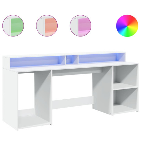 vidaXL Bureau met LED-verlichting 200x55x91 cm bewerkt hout wit afbeelding2 - 1