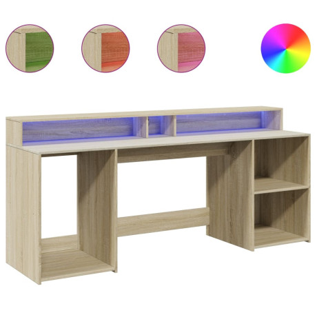 vidaXL Bureau met LED-verlichting 200x55x91 cm hout sonoma eikenkleur afbeelding2 - 1