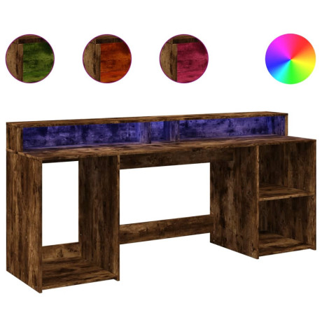 vidaXL Bureau met LED-verlichting 200x55x91 cm hout gerookt eikenkleur afbeelding2 - 1