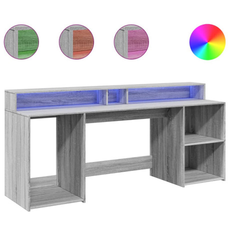 vidaXL Bureau met LED-verlichting 200x55x91 cm hout grijs sonoma eiken afbeelding2 - 1