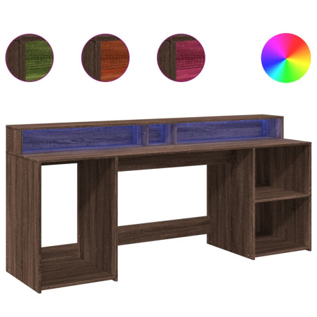 vidaXL Bureau met LED-verlichting 200x55x91 cm hout bruin eikenkleurig afbeelding2 - 1