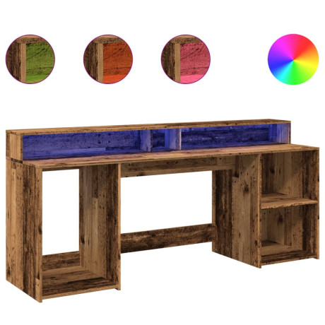 vidaXL Bureau met LED-verlichting 200x55x91 cm bewerkt hout oud hout afbeelding2 - 1