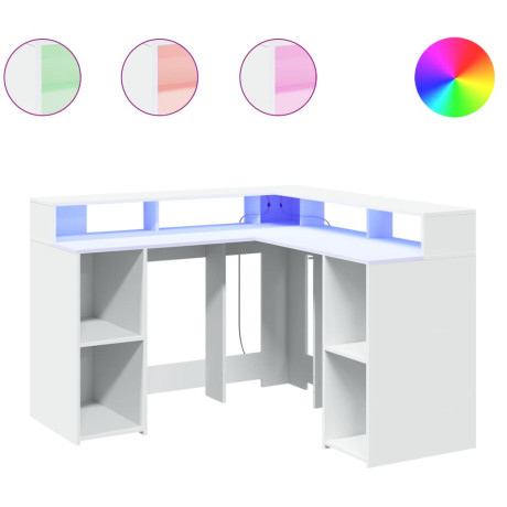 vidaXL Bureau met LED-verlichting 130x130x91 cm bewerkt hout wit afbeelding2 - 1