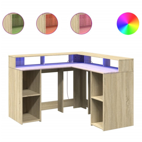 vidaXL Bureau met LED-verlichting 130x130x91 cm hout sonoma eikenkleur afbeelding2 - 1