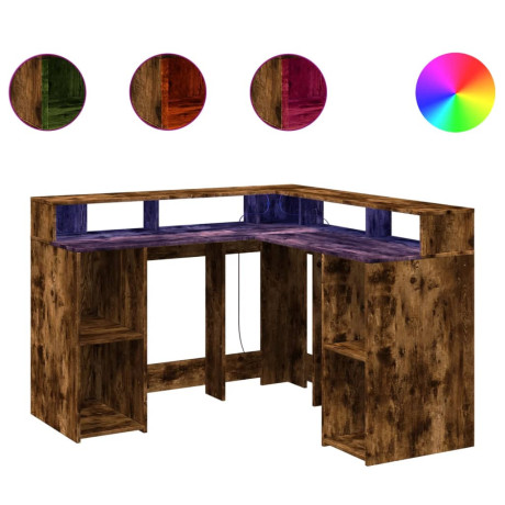 vidaXL Bureau met LED-verlichting 130x130x91 cm hout gerookt eiken afbeelding2 - 1