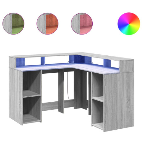 vidaXL Bureau met LED-verlichting 130x130x91 cm hout grijs sonoma afbeelding2 - 1