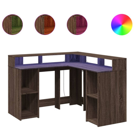 vidaXL Bureau met LED-verlichting 130x130x91 cm hout bruin eikenkleur afbeelding2 - 1