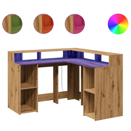 vidaXL Bureau met LED-verlichting 130x130x91 cm hout artisanaal eiken afbeelding2 - 1