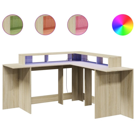 vidaXL Bureau met LED-verlichting 152x152x91 cm hout sonoma eikenkleur afbeelding2 - 1