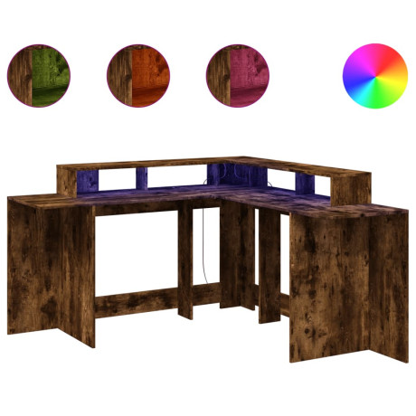 vidaXL Bureau met LED-verlichting 152x152x91 cm hout gerookt eiken afbeelding2 - 1