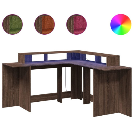 vidaXL Bureau met LED-verlichting 152x152x91 cm hout bruin eikenkleur afbeelding2 - 1