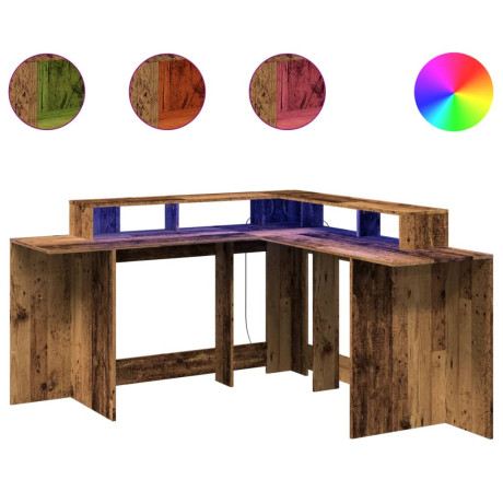 vidaXL Bureau met LED-verlichting 152x152x91 cm bewerkt hout oud hout afbeelding2 - 1
