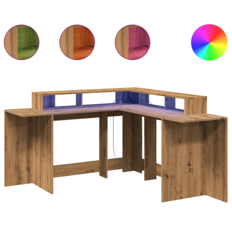 vidaXL Bureau met LED-verlichting 152x152x91 cm hout artisanaal eiken afbeelding2 - 1