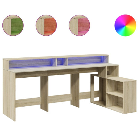 vidaXL Bureau met LED-verlichting 200x104x91 cm hout sonoma eikenkleur afbeelding2 - 1