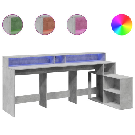 vidaXL Bureau met LED-verlichting 200x104x91 cm hout betongrijs afbeelding2 - 1