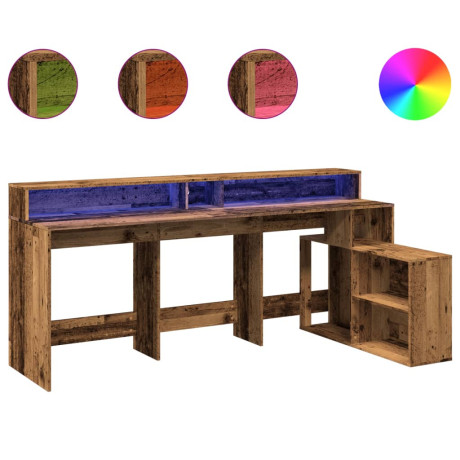 vidaXL Bureau met LED-verlichting 200x104x91 cm bewerkt hout oud hout afbeelding2 - 1