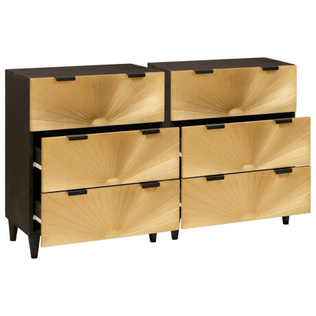 vidaXL Dressoir 2 pcs Zwart en Goud 60 x 33 x 75 cm massief mangohout afbeelding2 - 1