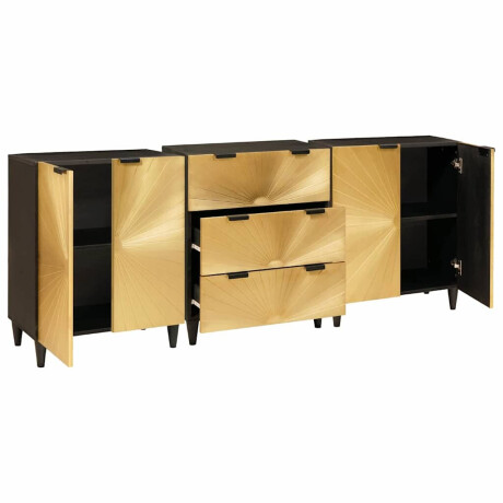 vidaXL Dressoir 3 pcs Zwart en Goud 60 x 33 x 75 cm massief mangohout afbeelding2 - 1