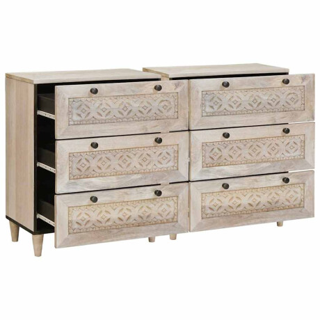 vidaXL Dressoir 2 pcs Wit 60 x 33 x 75 cm massief mangohout afbeelding2 - 1