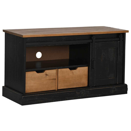 vidaXL Tv-meubel HALDEN met schuifdeur zwart 110x40x60 cm massief hout afbeelding2 - 1