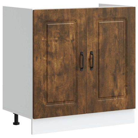 vidaXL Spoelbakonderkast Kalmar 80x46x81,5cm bewerkt hout gerookteiken afbeelding2 - 1