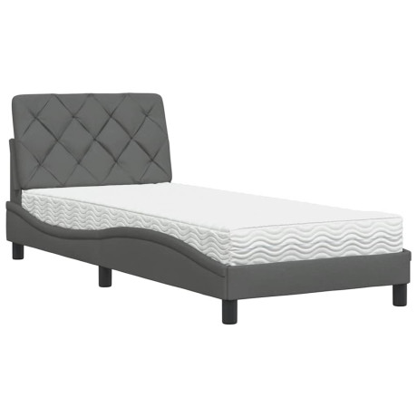 vidaXL Bed met matras stof donkergrijs 90x190 cm afbeelding2 - 1