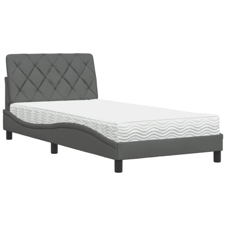 vidaXL Bed met matras stof donkergrijs 100x200 cm afbeelding2 - 1