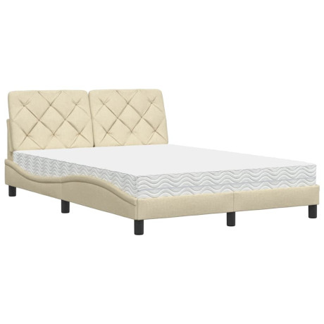 vidaXL Bed met matras stof crèmekleurig 140x190 cm afbeelding2 - 1