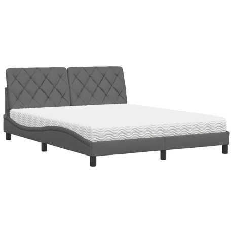 vidaXL Bed met matras stof donkergrijs 160x200 cm afbeelding2 - 1