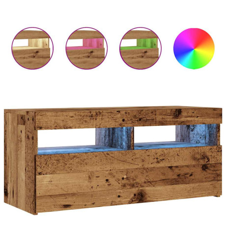 vidaXL Tv-meubel met LED 90x35x40 cm bewerkt hout oud hout afbeelding2 - 1