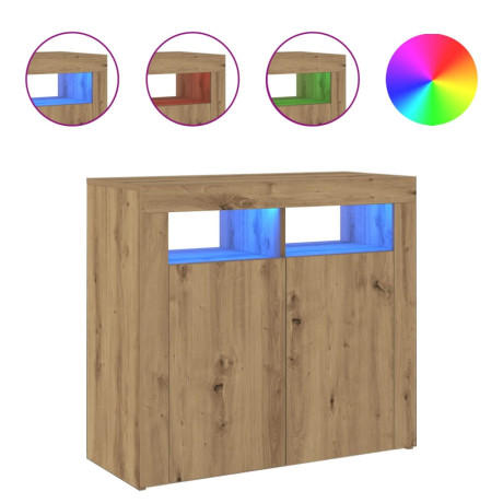 vidaXL Dressoir met LED 80x35x75 cm bewerkt hout artisanaal eiken afbeelding2 - 1