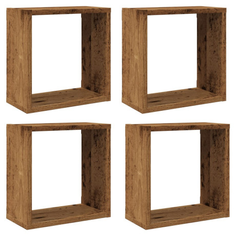 vidaXL Wandschappen kubus 4 st 30x15x30cm bewerkt hout oud houtkleurig afbeelding2 - 1