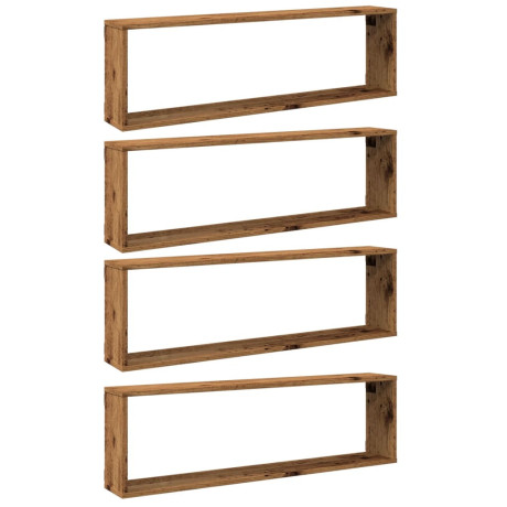 vidaXL Wandschappen kubus 4 st 100x15x30 cm bewerkt hout oud hout afbeelding2 - 1