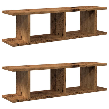 vidaXL Wandschappen 2 st 75x18x20 cm bewerkt hout oud houtkleurig afbeelding2 - 1