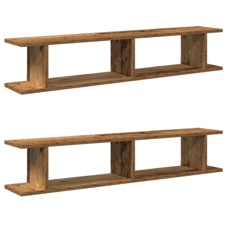 vidaXL Wandschappen 2 st 105x18x20 cm bewerkt hout oud houtkleurig afbeelding2 - 1