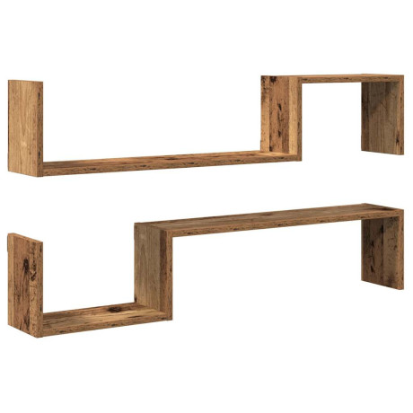 vidaXL Wandschappen 2 st 100x15x20 cm bewerkt hout oud houtkleurig afbeelding2 - 1