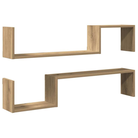 vidaXL Wandschappen 2 st 100x15x20 cm bewerkt hout artisanaal eiken afbeelding2 - 1