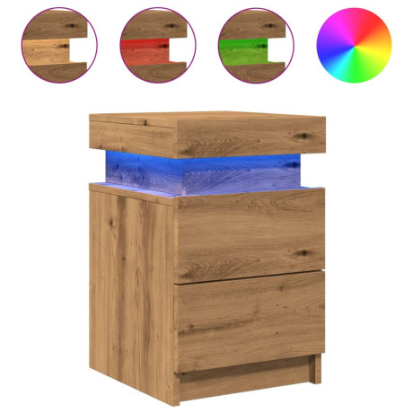 vidaXL Nachtkastjes 2 st met LED 35x39x55 cm hout artisanaal eiken afbeelding2 - 1