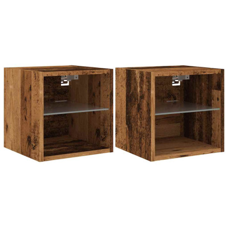 vidaXL Tv-wandmeubels met LED-verlichting 2 st 30x28,5x30 cm oud hout afbeelding2 - 1