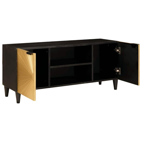 vidaXL TV-kast Zwart en Goud 105 x 33 x 46 cm massief mangohout afbeelding2 - 1