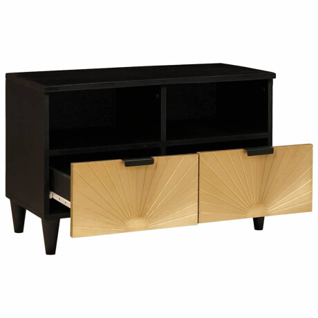 vidaXL TV-kast Zwart en Goud 70 x 33 x 46 cm massief mangohout afbeelding2 - 1