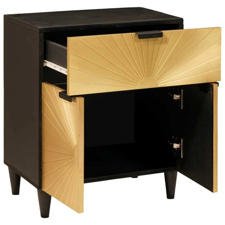 vidaXL Nachtkastje Zwart en Goud 50 x 33 x 60 cm massief mangohout afbeelding2 - 1