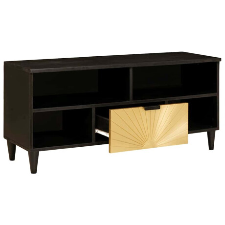 vidaXL TV-kast Zwart en Goud 100 x 33 x 46 cm massief mangohout afbeelding2 - 1