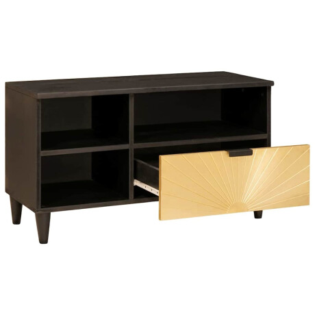 vidaXL TV-kast Zwart en Goud 80 x 33 x 46 cm massief mangohout afbeelding2 - 1