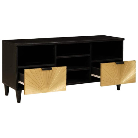 vidaXL TV-kast Zwart en Goud 100 x 33 x 46 cm massief mangohout afbeelding2 - 1