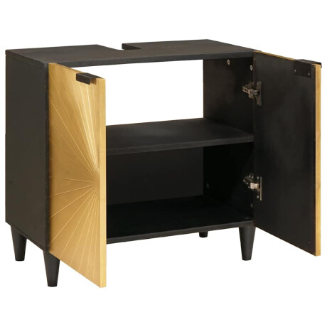 vidaXL Wastafelkast Zwart en Goud 62 x 33 x 58 cm massief mangohout afbeelding2 - 1